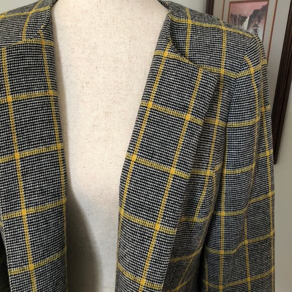 Kasper Yellow Windowpane Plaid Open Front Blazer Jacket 6 Medium Longline Career - Picture 3 of 12